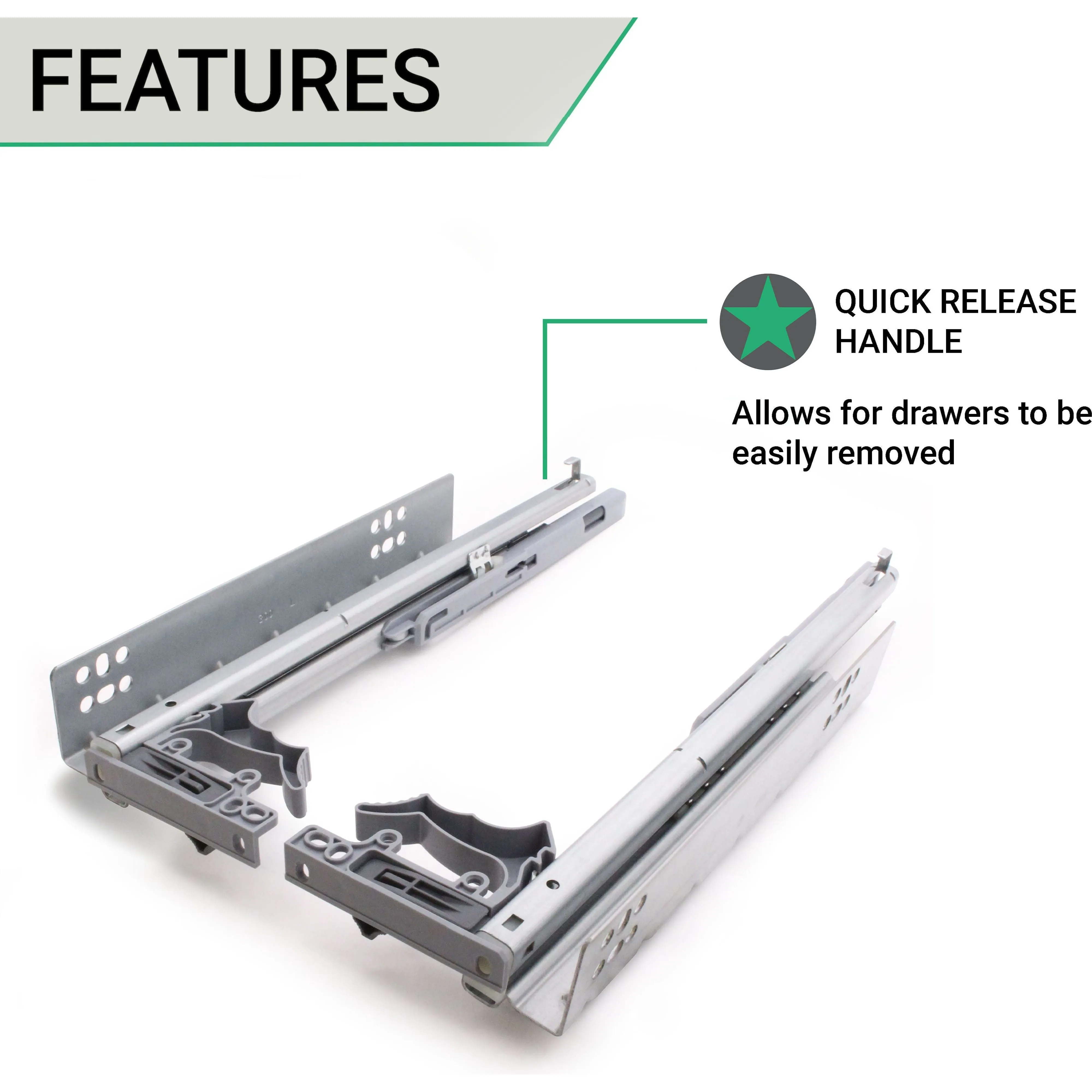Soft Close Concealed Undermount Drawer Runners Double Extension 30kg Max 350mm