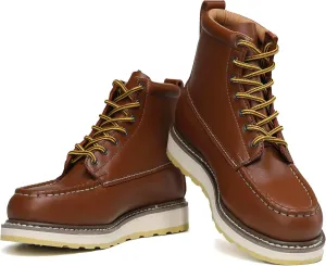 Steel Toe Men's Stylish Classic 6" SureTrack Work Boots, Leather Slip Resistant Durable Breathable Work Shoes 84992