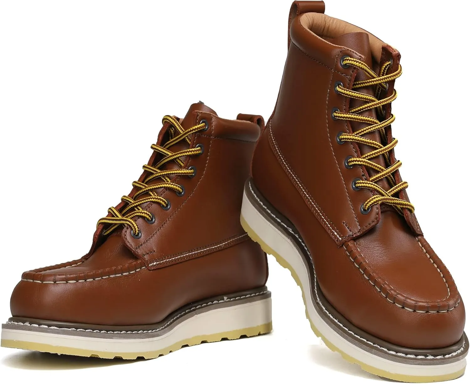 Steel Toe Men's Stylish Classic 6" SureTrack Work Boots, Leather Slip Resistant Durable Breathable Work Shoes 84992