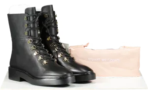 Stuart Weitzman Black Leather Combat Boots UK 5.5 EU 38.5 