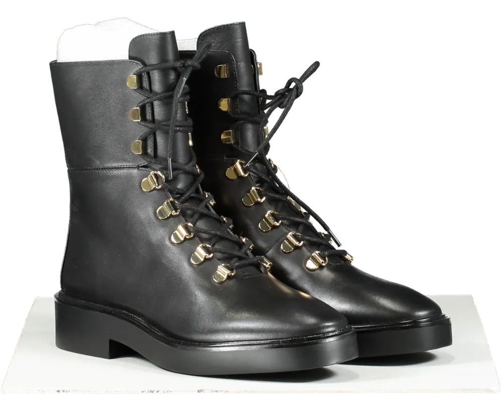 Stuart Weitzman Black Leather Combat Boots UK 5.5 EU 38.5 