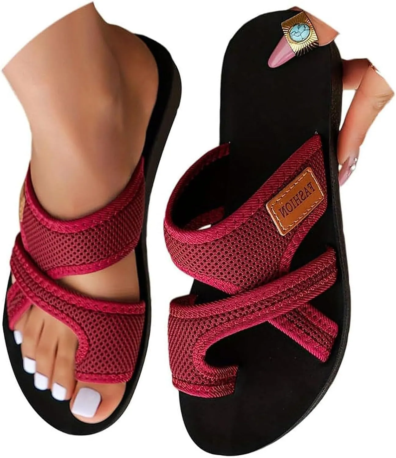 Summer Sandals for Women 2025 Fashion Comfortable Wide Spring Beach Shoes Hollow Mesh Flat Slide Sandals Flip Flops