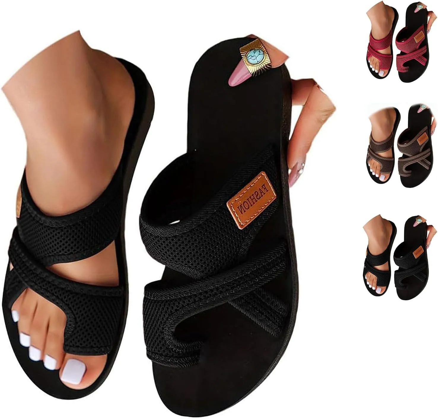 Summer Sandals for Women 2025 Fashion Comfortable Wide Spring Beach Shoes Hollow Mesh Flat Slide Sandals Flip Flops