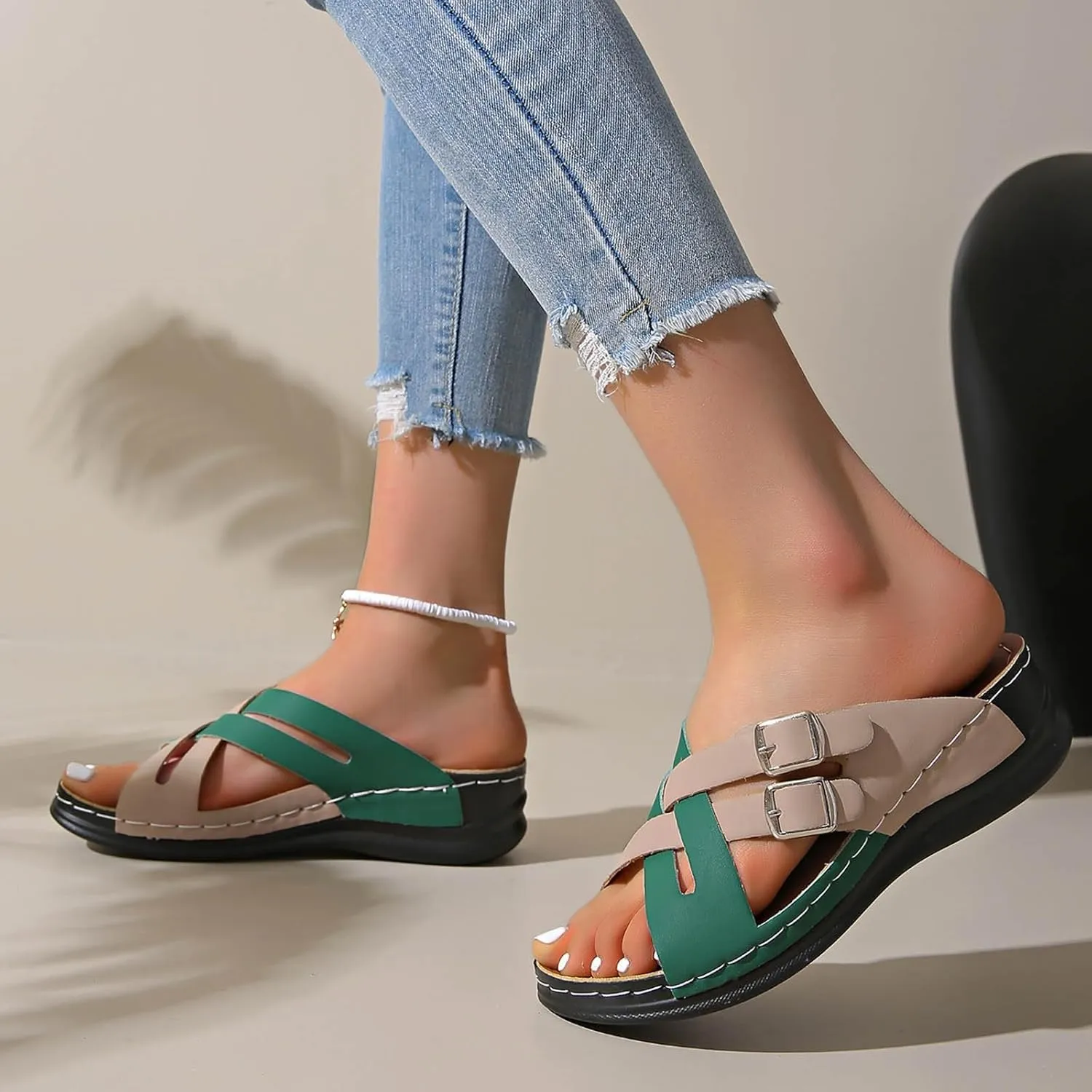 Summer Sandals for Women Comfortable Arch Support Breathable Open Toe Beach Shoes Dressy Platform Wedge Sandals