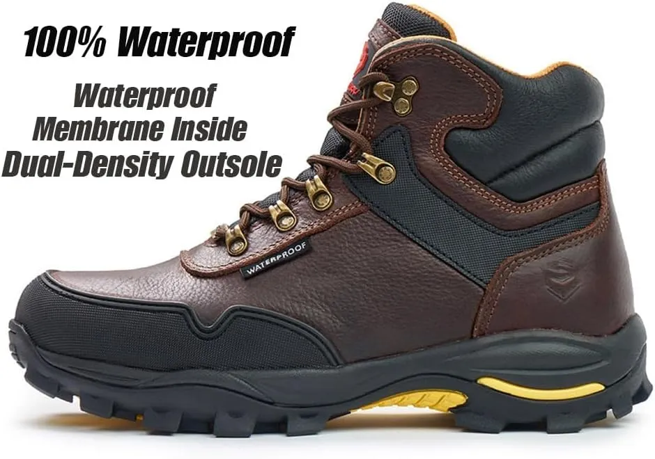 SUREWAY Men's 6" Steel Toe Waterproof Work Boot Heavy Duty - Leather,Lace Up, Comfortable Outsole, EH Construction Industrial Ankle Mens Safety Work Boots