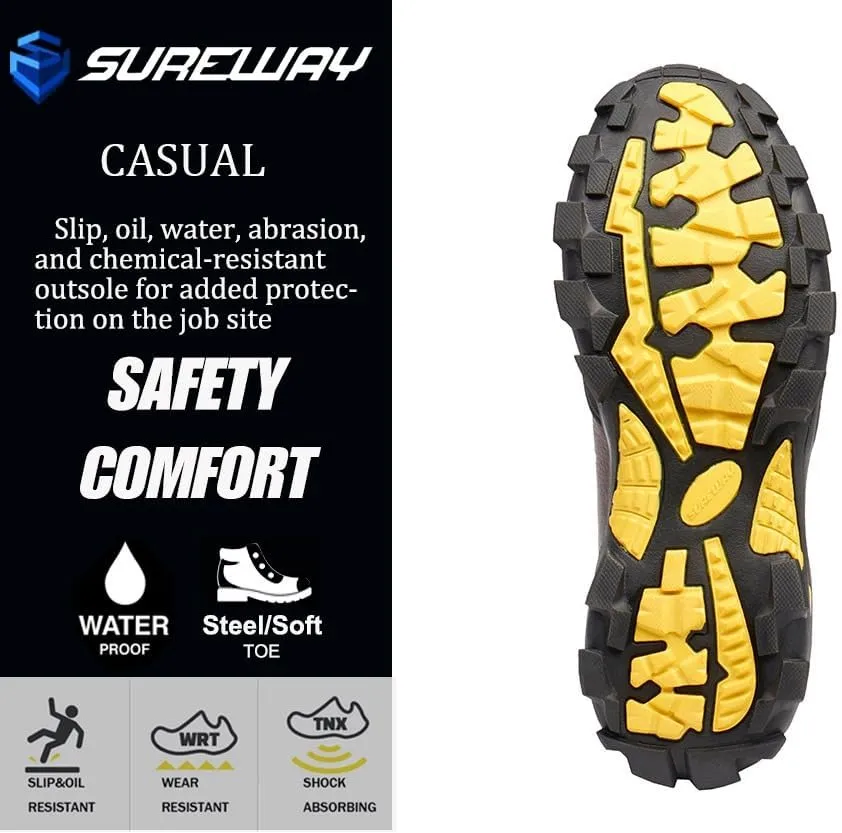 SUREWAY Men's 6" Steel Toe Waterproof Work Boot Heavy Duty - Leather,Lace Up, Comfortable Outsole, EH Construction Industrial Ankle Mens Safety Work Boots