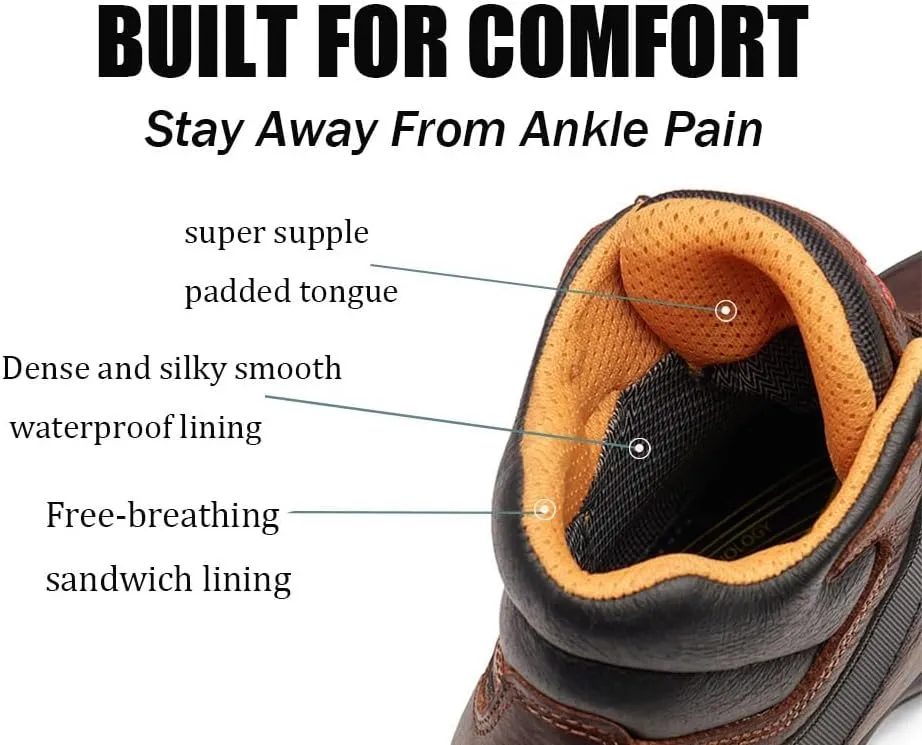 SUREWAY Men's 6" Steel Toe Waterproof Work Boot Heavy Duty - Leather,Lace Up, Comfortable Outsole, EH Construction Industrial Ankle Mens Safety Work Boots