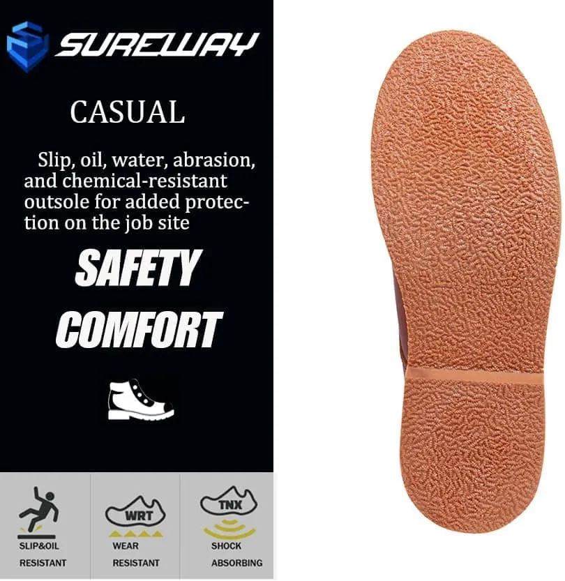 SUREWAY Mens 6" Stylish and Comfort Leather Ankle Lace-up Boots,Men Dress Chukka Boots,6-Inch Service Boot Pro,Casual Soft toe Brown Work Boots