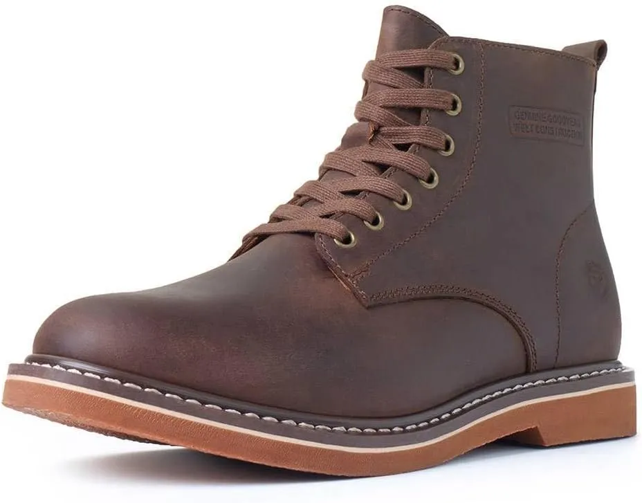 SUREWAY Mens 6" Stylish and Comfort Leather Ankle Lace-up Boots,Men Dress Chukka Boots,6-Inch Service Boot Pro,Casual Soft toe Brown Work Boots