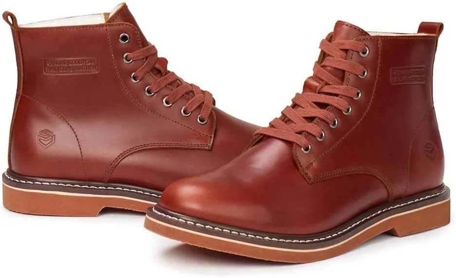 SUREWAY Mens 6" Stylish and Comfort Leather Ankle Lace-up Boots,Men Dress Chukka Boots,6-Inch Service Boot Pro,Casual Soft toe Brown Work Boots