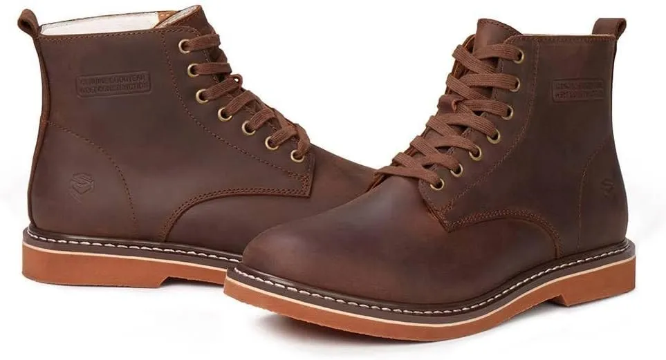 SUREWAY Mens 6" Stylish and Comfort Leather Ankle Lace-up Boots,Men Dress Chukka Boots,6-Inch Service Boot Pro,Casual Soft toe Brown Work Boots