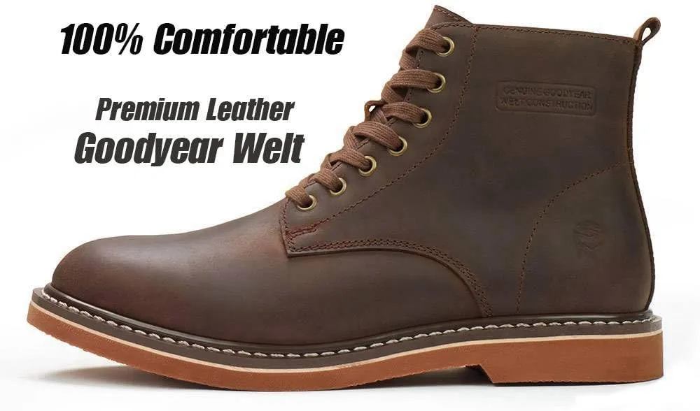 SUREWAY Mens 6" Stylish and Comfort Leather Ankle Lace-up Boots,Men Dress Chukka Boots,6-Inch Service Boot Pro,Casual Soft toe Brown Work Boots