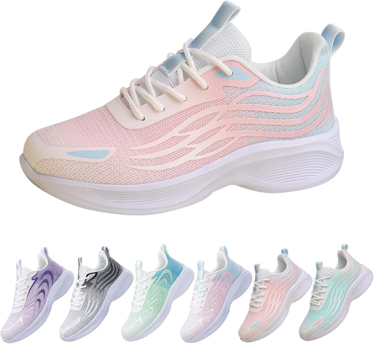 Tennis Shoes Womens Walking Fashion Lace Up Comfortable Soft Sole Sneakers Summer Lightweight Breathable Workout Shoes