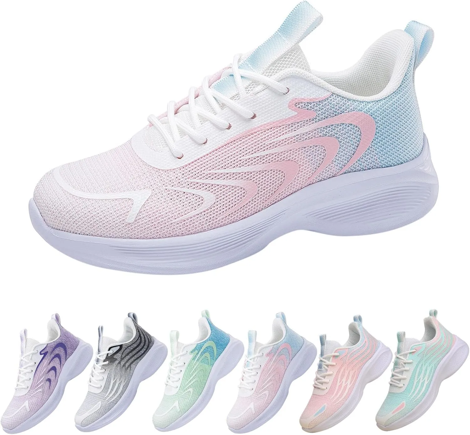 Tennis Shoes Womens Walking Fashion Lace Up Comfortable Soft Sole Sneakers Summer Lightweight Breathable Workout Shoes