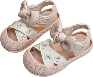 Toddler Girls Flat Sandals Bow Flower Princess Dress Shoes for School Party Wedding Cherry Embroidered Water Shoes
