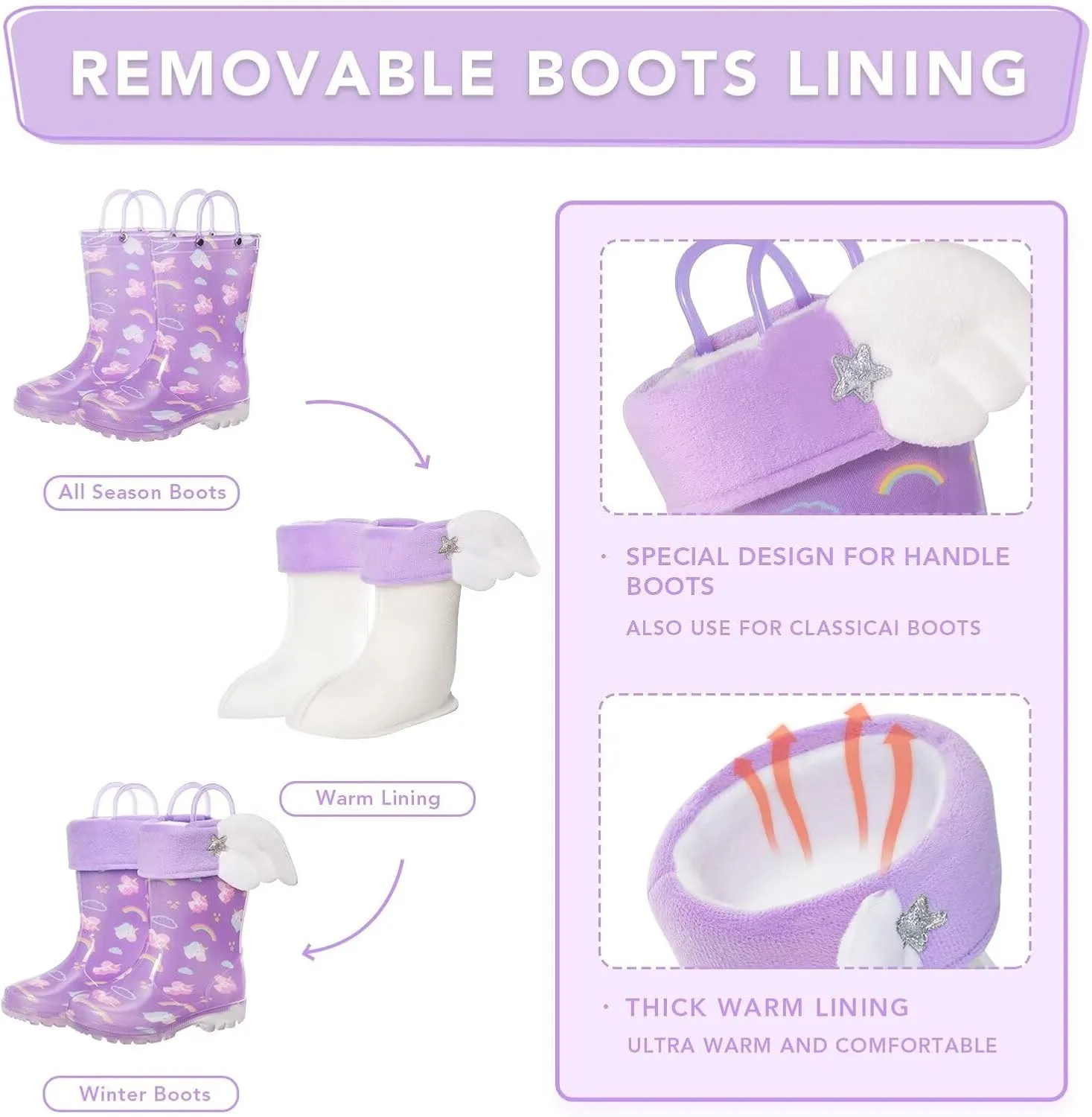 Toddler Rain Boots Kids Light up Snow Boots Boys Girls Waterproof Winter Boots with Removable Warm Lining