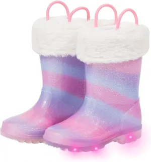 Toddler Rain Boots Kids Light up Snow Boots Boys Girls Waterproof Winter Boots with Removable Warm Lining