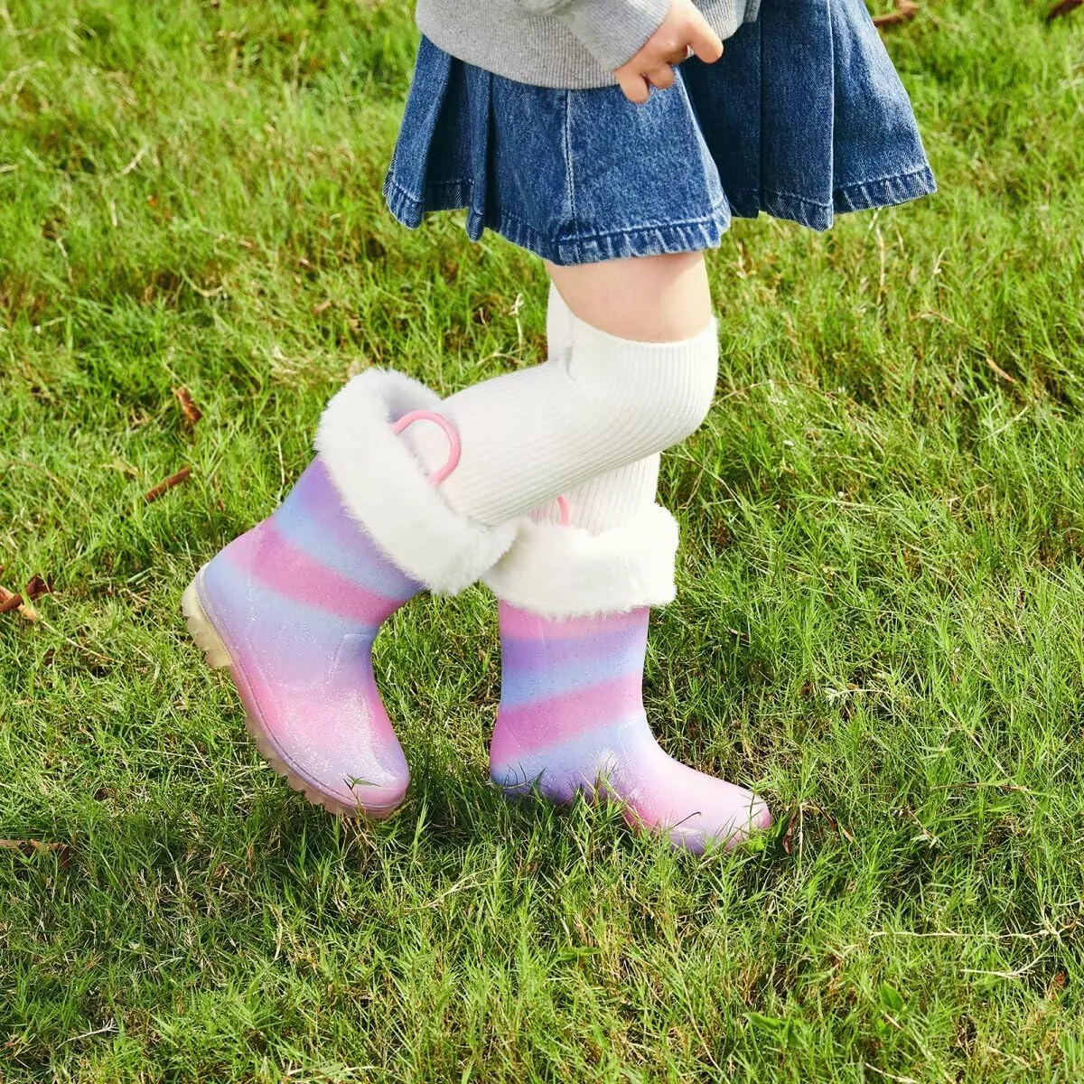 Toddler Rain Boots Kids Light up Snow Boots Boys Girls Waterproof Winter Boots with Removable Warm Lining