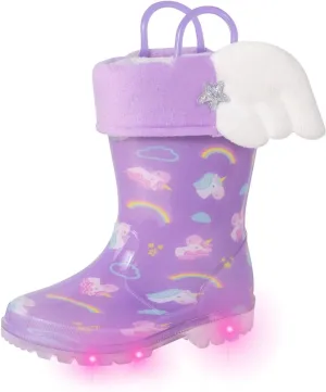 Toddler Rain Boots Kids Light up Snow Boots Boys Girls Waterproof Winter Boots with Removable Warm Lining