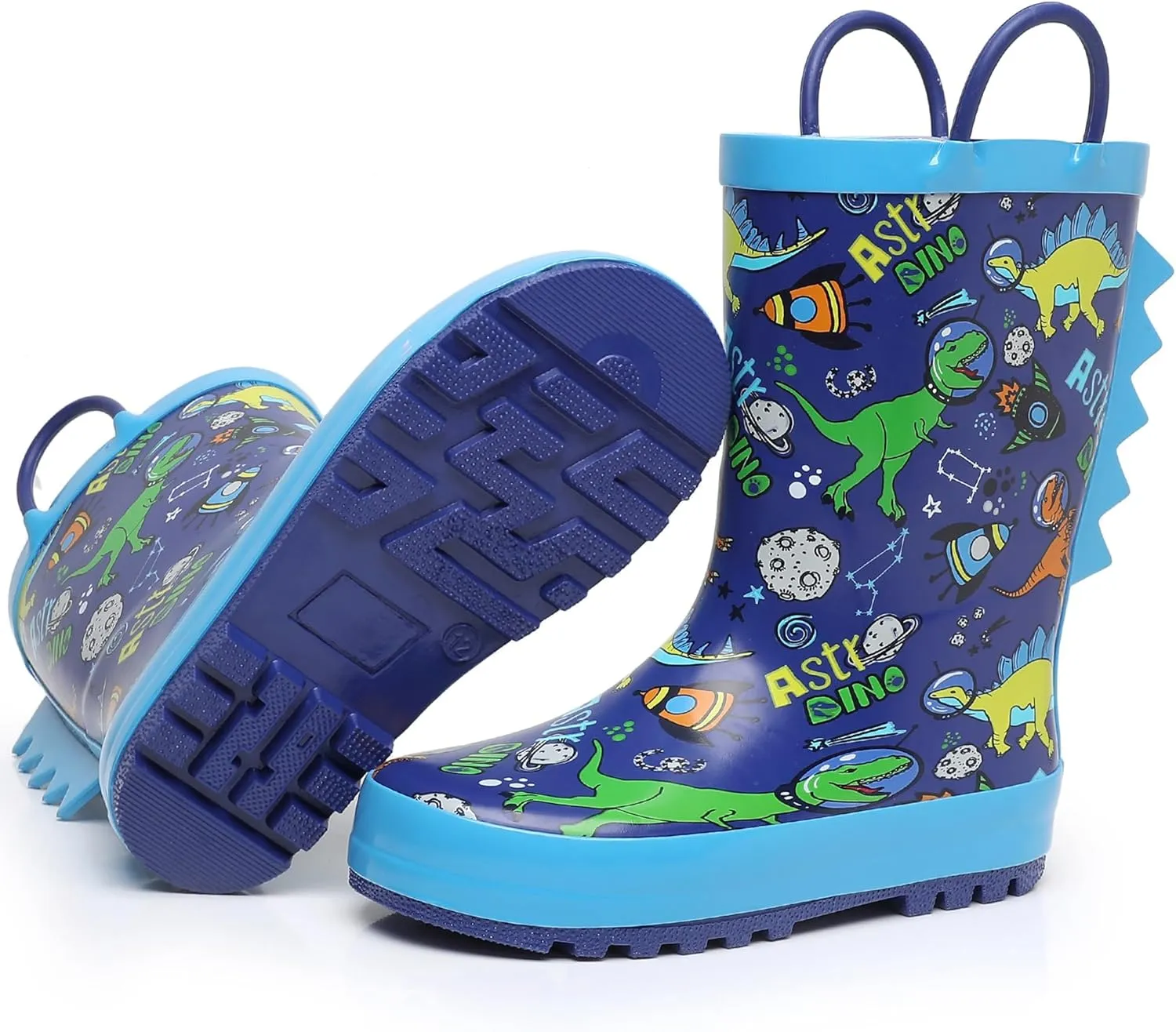 Toddler Rain Boots with Easy-On Handles, Waterproof Rubber Kids Rain Boots for Girls and Boys, in Fun Printed & Colors Unisex-Child Outdoor Rain Boots