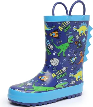Toddler Rain Boots with Easy-On Handles, Waterproof Rubber Kids Rain Boots for Girls and Boys, in Fun Printed & Colors Unisex-Child Outdoor Rain Boots