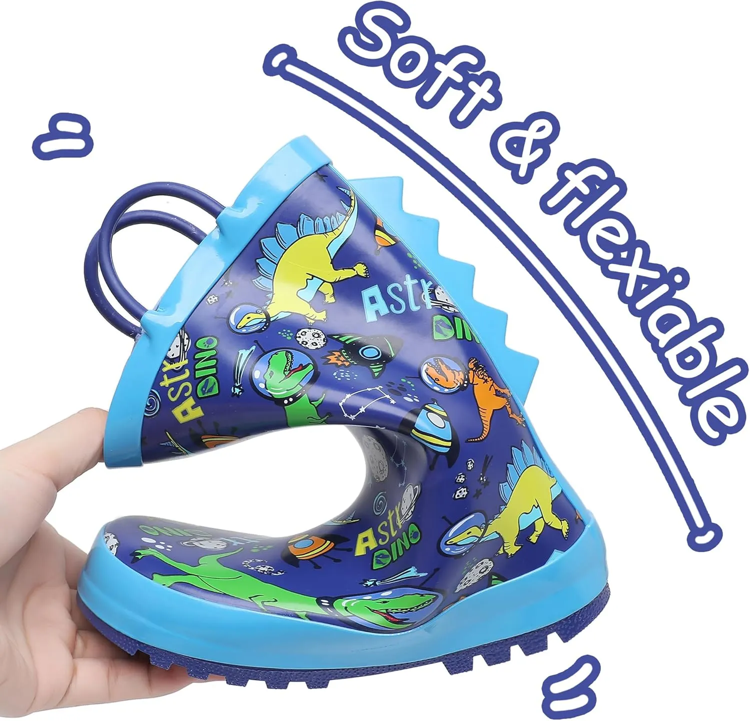 Toddler Rain Boots with Easy-On Handles, Waterproof Rubber Kids Rain Boots for Girls and Boys, in Fun Printed & Colors Unisex-Child Outdoor Rain Boots