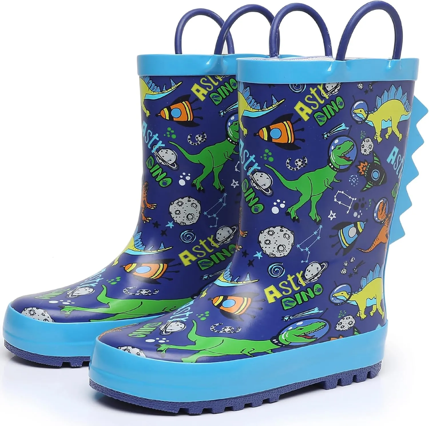 Toddler Rain Boots with Easy-On Handles, Waterproof Rubber Kids Rain Boots for Girls and Boys, in Fun Printed & Colors Unisex-Child Outdoor Rain Boots