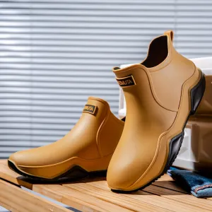 Trendy Outdoor Waterproof Anti Slip Durable Women's Rain Boots, Solid Color Garden Shoes