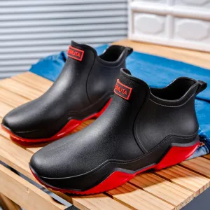 Trendy Outdoor Waterproof Anti Slip Durable Women's Rain Boots, Solid Color Garden Shoes