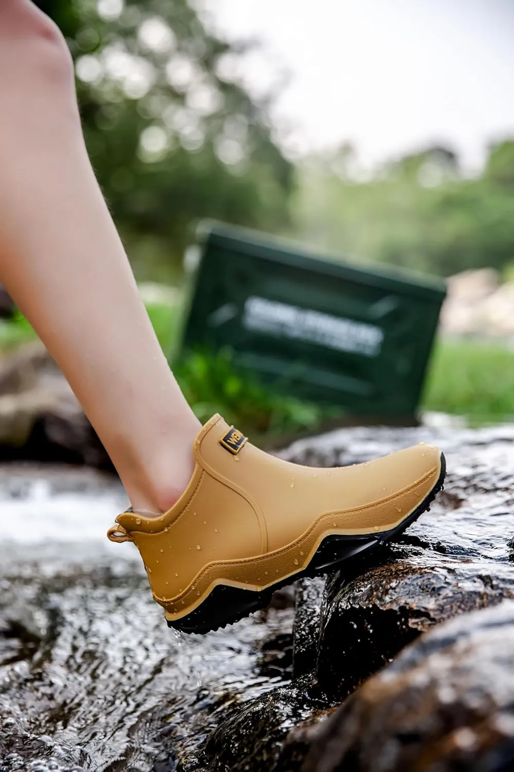 Trendy Outdoor Waterproof Anti Slip Durable Women's Rain Boots, Solid Color Garden Shoes