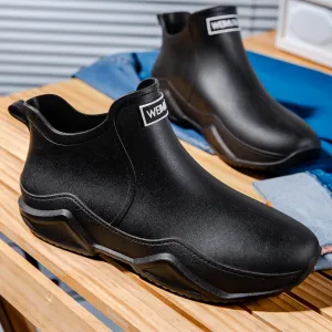 Trendy Outdoor Waterproof Anti Slip Durable Women's Rain Boots, Solid Color Garden Shoes