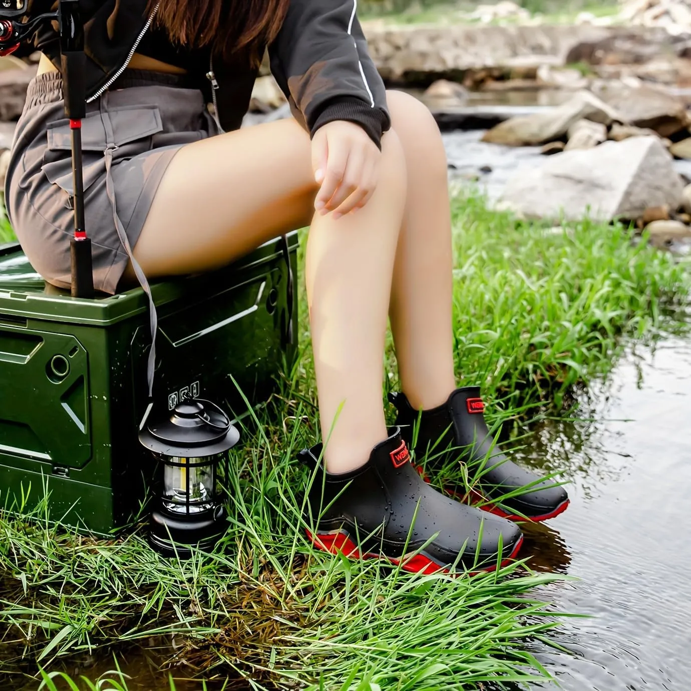 Trendy Outdoor Waterproof Anti Slip Durable Women's Rain Boots, Solid Color Garden Shoes