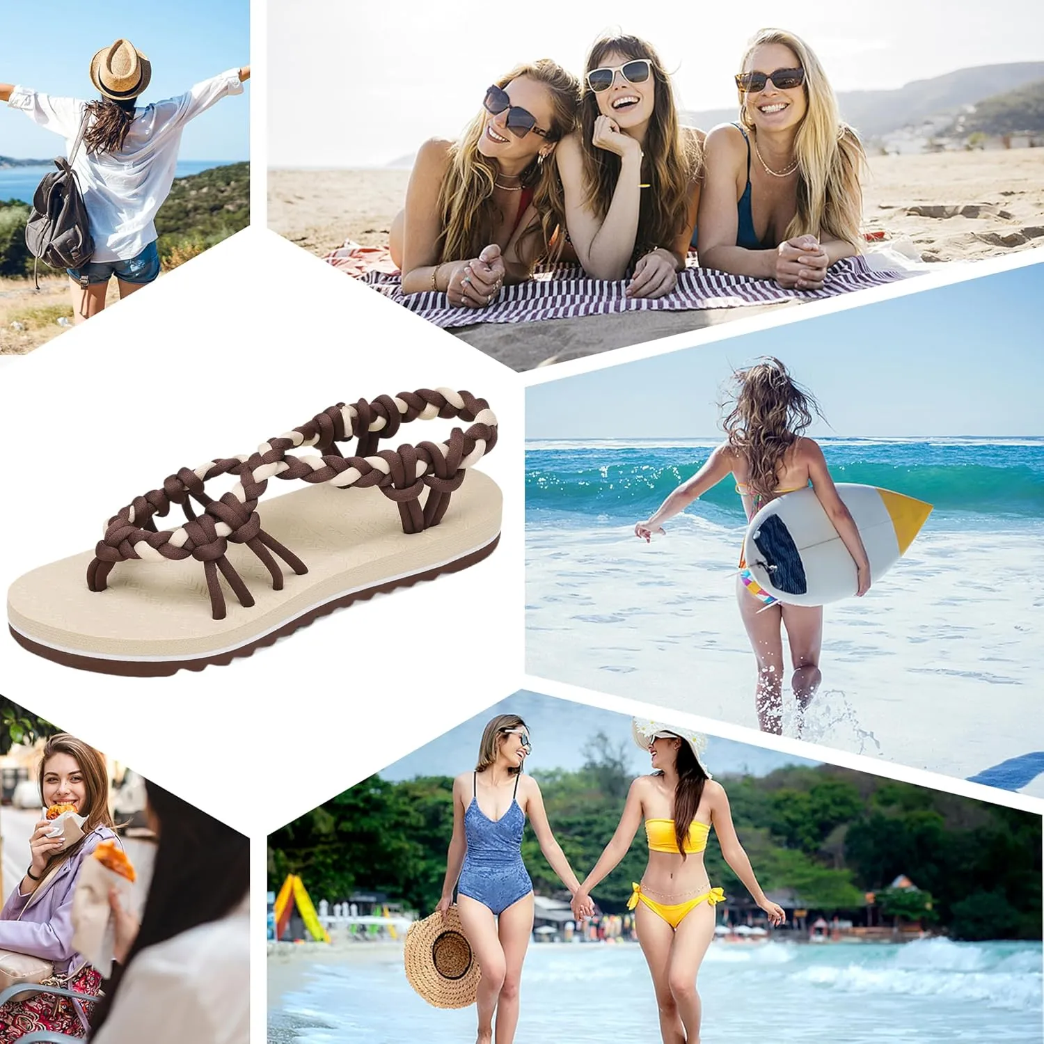 Walking Sandals Women,Arch Support Sandals Women's,Comfortable Flat Sandals with Flip Flops for Beach Travel