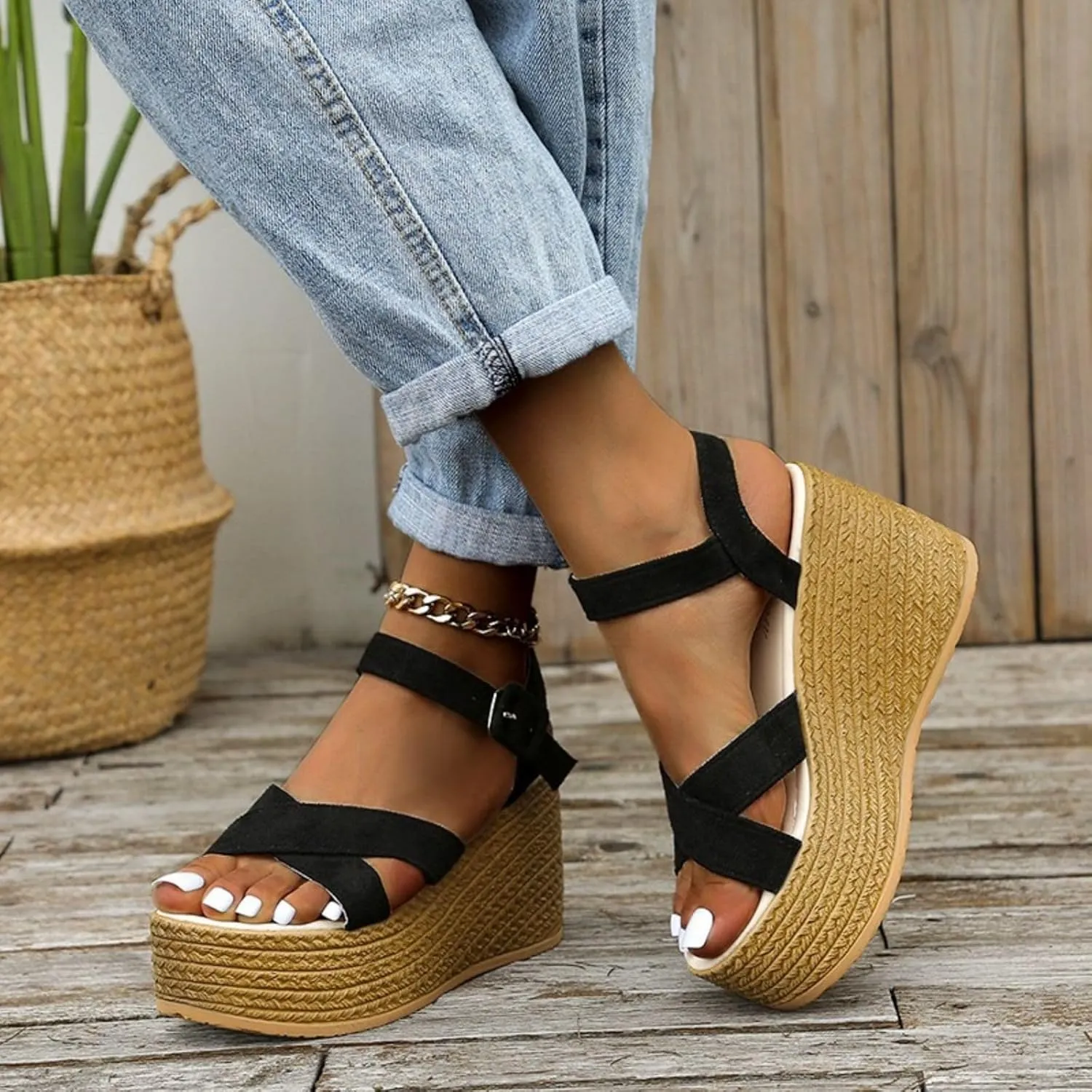 Wedge Sandals for Women Ankle Strap High Heel Platform Sandals Open Toe Walking Shoes Cross Band Comfort Wear Shoes Dressy Summer Wedges Casual Espadrille Sandal 2025 Fashion Breathable Comfortable