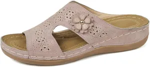 Wedge Sandals for Women Summer Comfortable Soft Cushion Slip On Slipper Shoes Ladies Vintage Cutout Sandal Flowers Decor Thick Cushion Slippers with Comfortable Plantar Fasciitis Arch Support