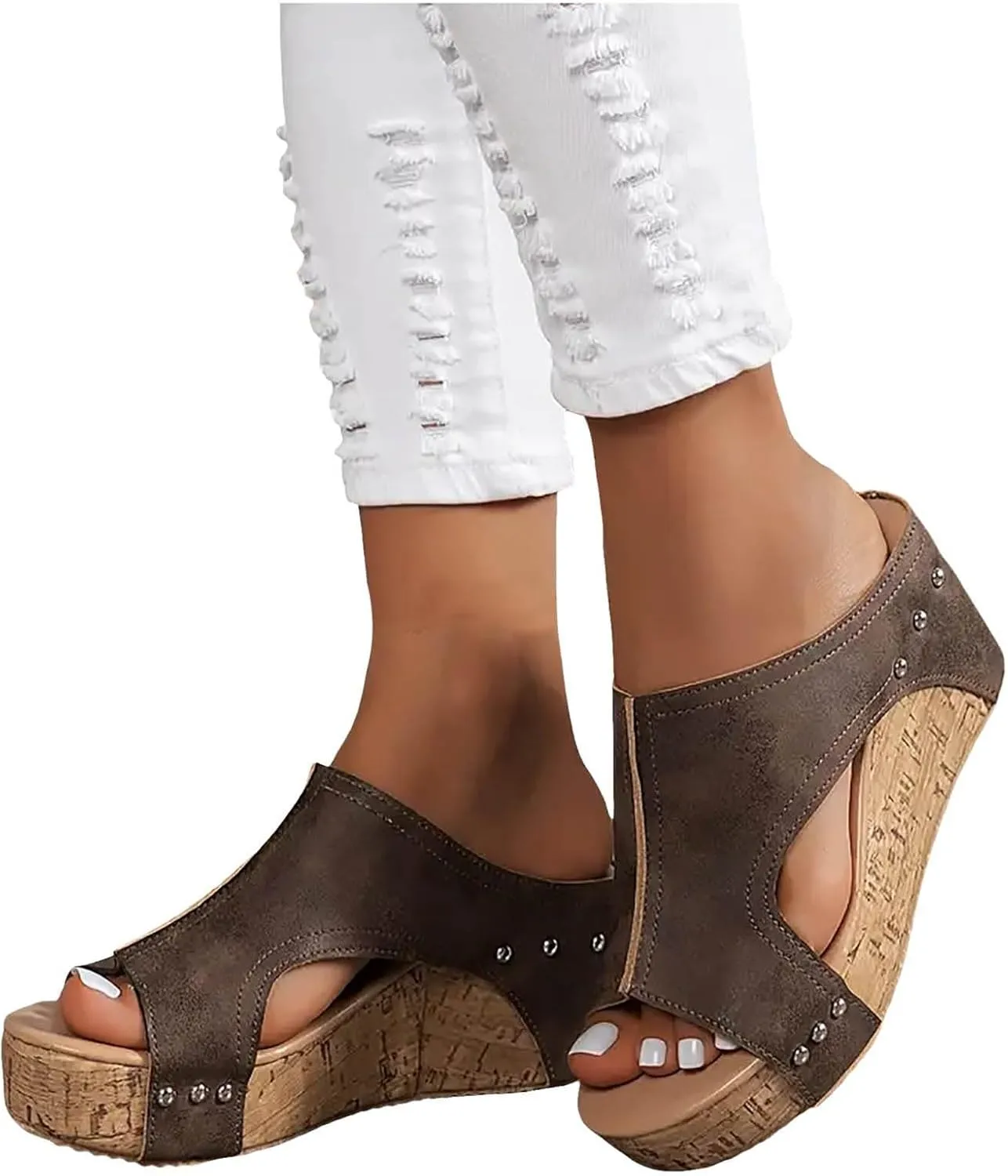 Women Width Wedge Sandals 2025 Spring Summer Shoes Casual Open Toe Hollow Out Slingback Fashion Slip on Slippers Casual Slip On Comfortable Mules Adjustable Slide Walking Shoes