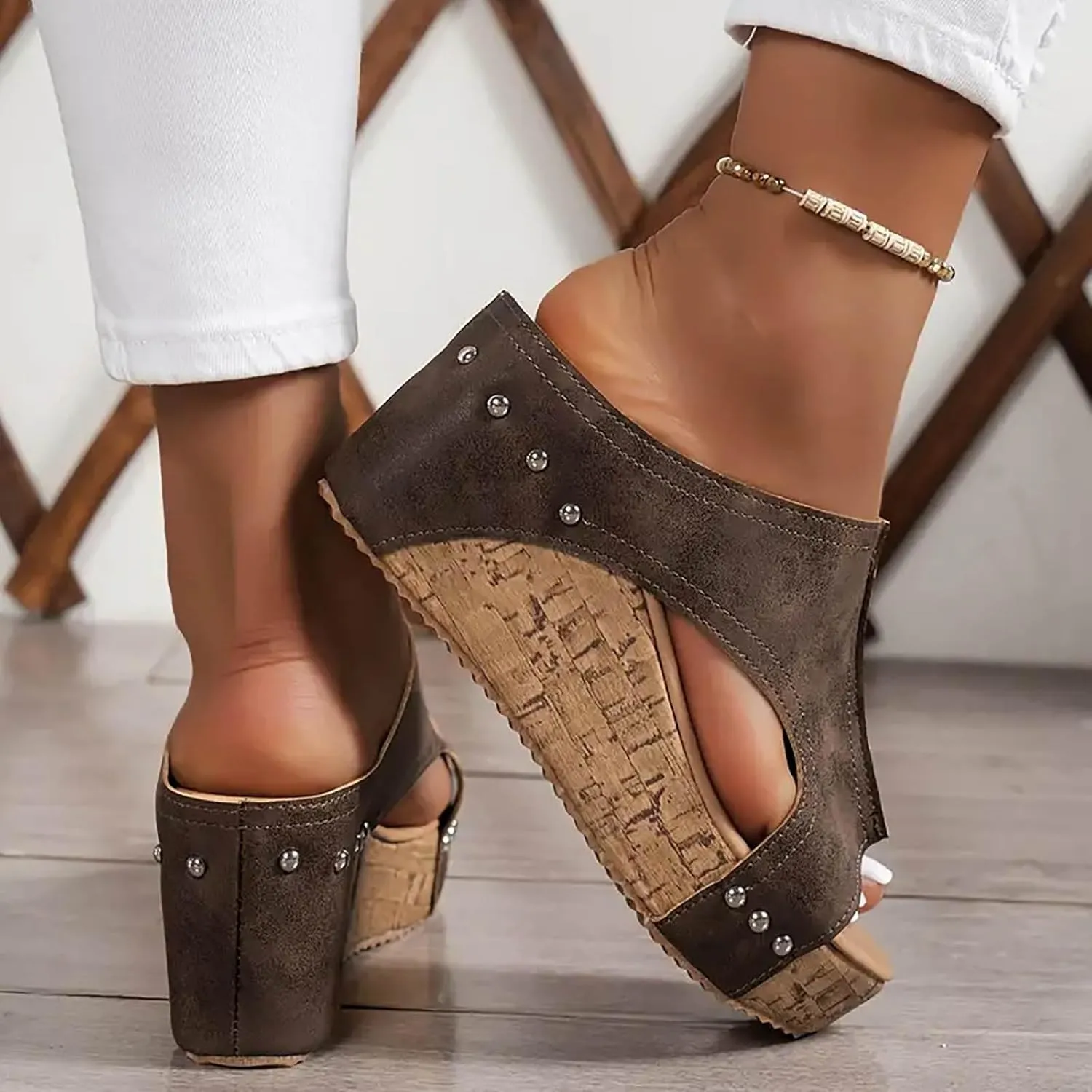 Women Width Wedge Sandals 2025 Spring Summer Shoes Casual Open Toe Hollow Out Slingback Fashion Slip on Slippers Casual Slip On Comfortable Mules Adjustable Slide Walking Shoes