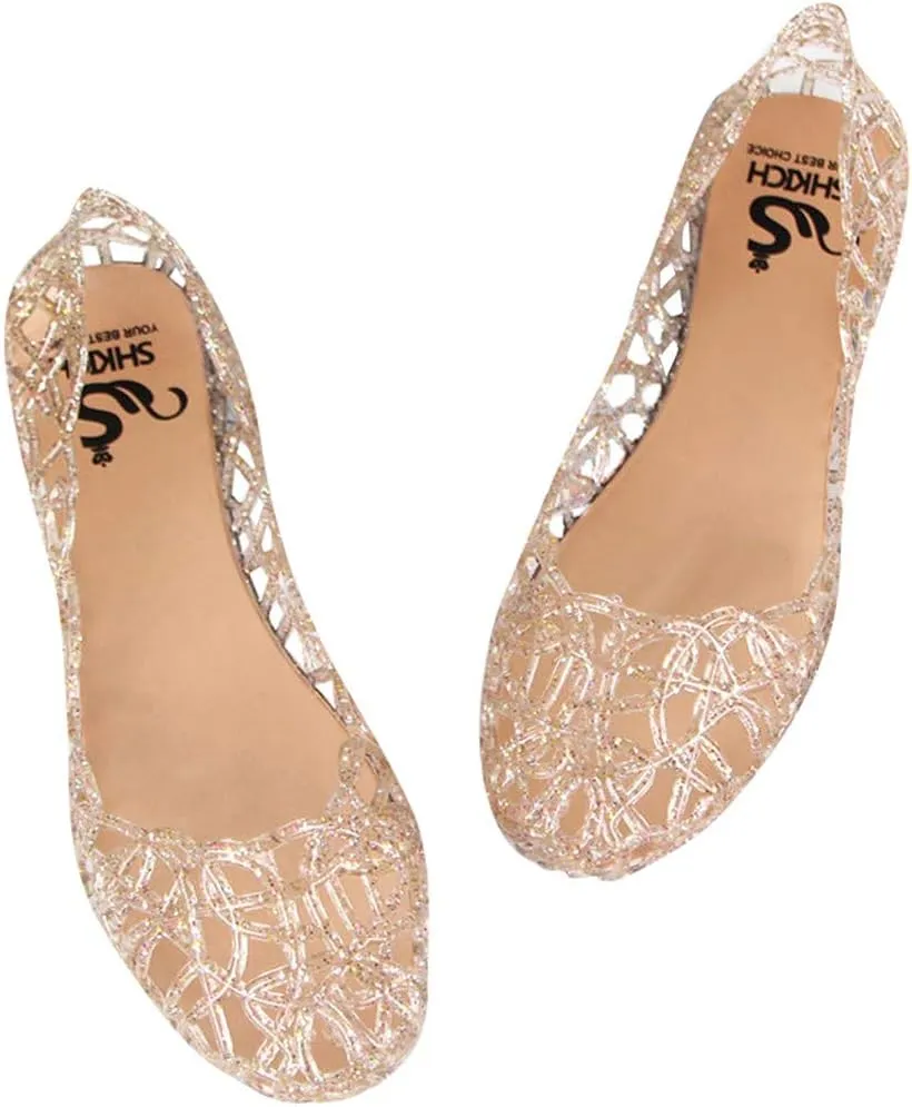 Women's Cut Out Flats Round Toe Slip On Shiny Dress Shoes Soft Comfortable Summer Outdoor Breathable Beach Walking Shoes