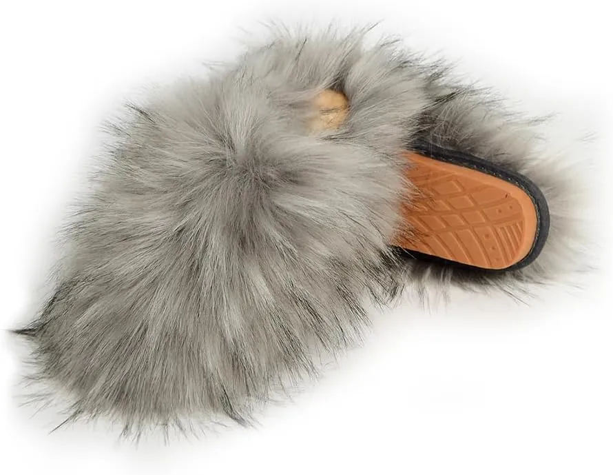 Womens Fluffy Faux Fur Slides Furry Soft Plush House Slippers Shoes Indoor Outdoor Slip On Slipper