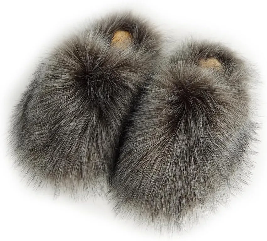 Womens Fluffy Faux Fur Slides Furry Soft Plush House Slippers Shoes Indoor Outdoor Slip On Slipper