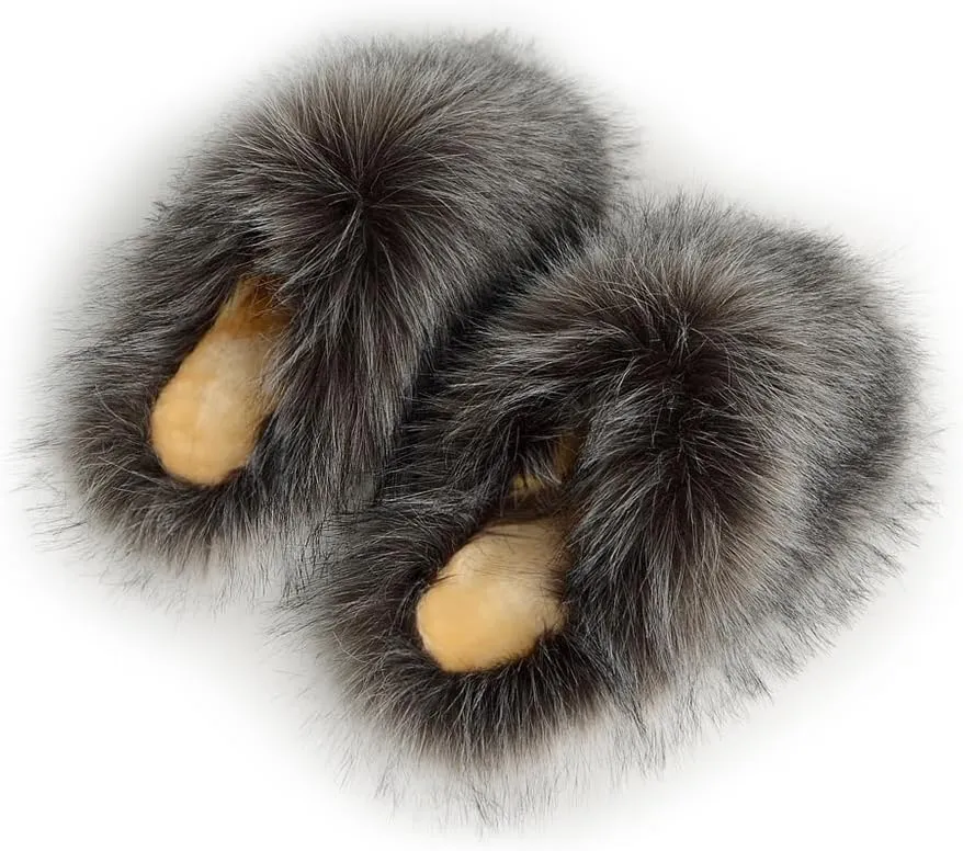 Womens Fluffy Faux Fur Slides Furry Soft Plush House Slippers Shoes Indoor Outdoor Slip On Slipper