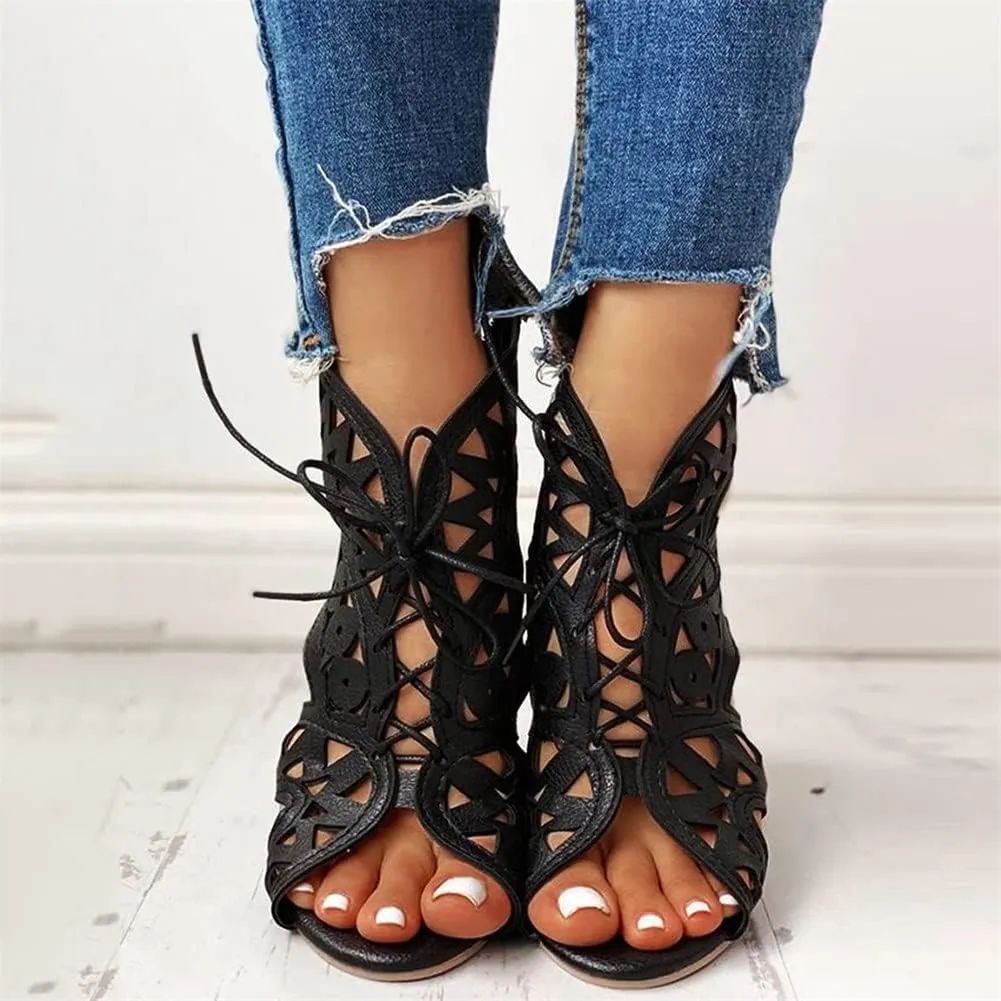 Women's Gladiator Flat Sandals Breathable Hollow Out Sandals Beach Travel Slipper Flip Flops Roman Ankle Strap Sandals (Color : Black, Size : 12 US)