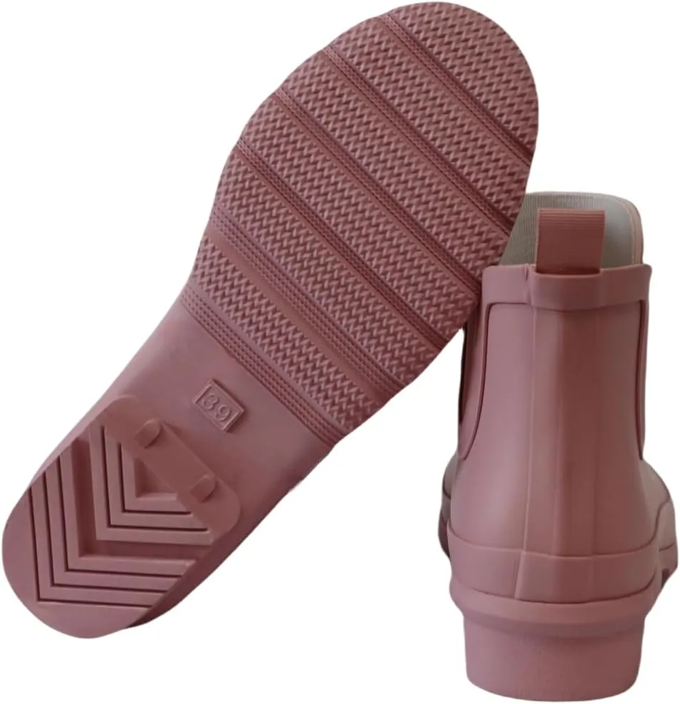 Women's Rubber Rain Boots Waterproof And Anti-slipping Rainboots For Women Stylish Light Ankle Rain Shoes-Runs 1 size samller