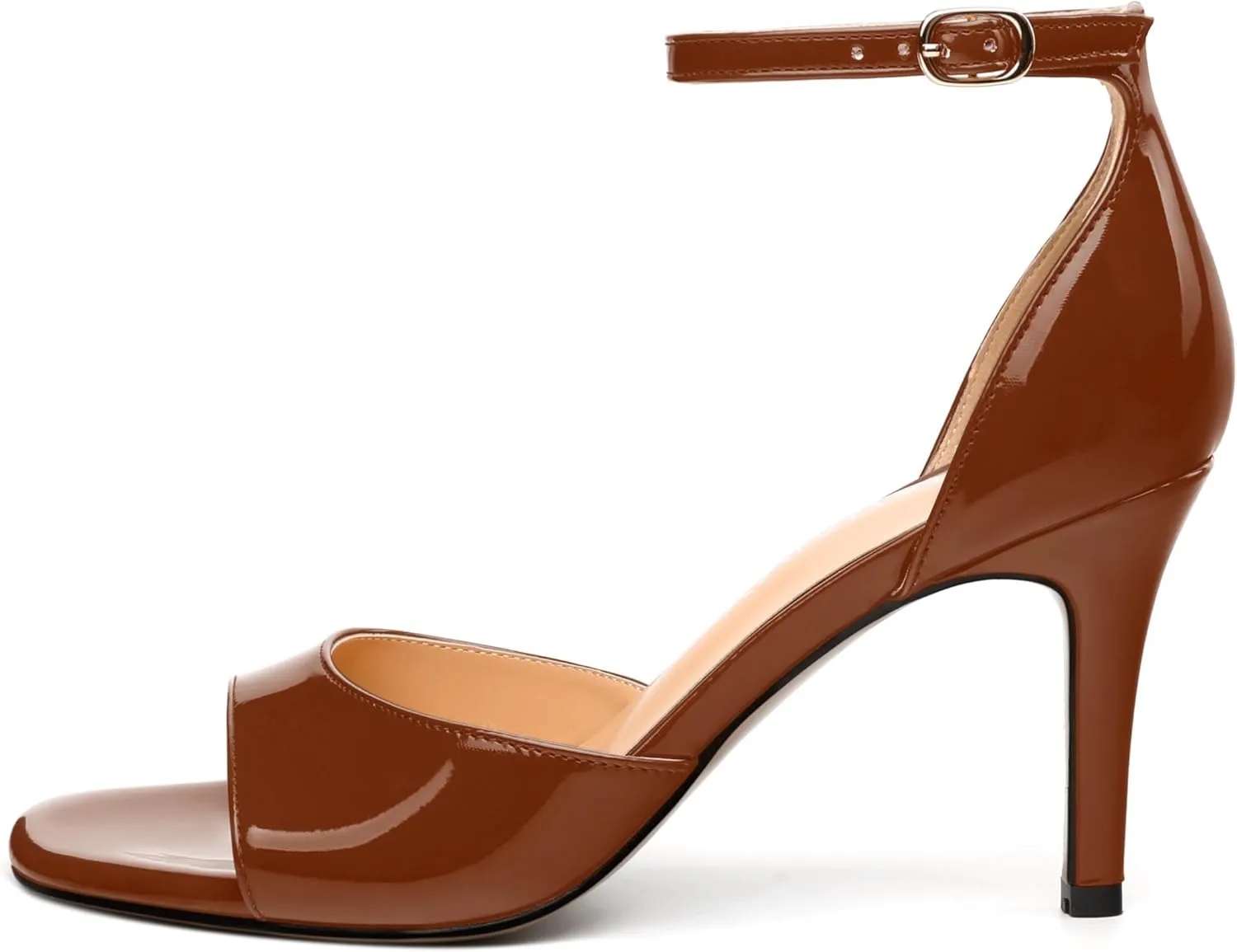 Women's Sandals High Stilettos Open Square Toe Ankle Strap Solid Fashion Dress Shoes Wedding Party Pumps Heeled Sandals