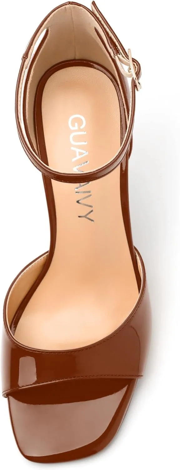 Women's Sandals High Stilettos Open Square Toe Ankle Strap Solid Fashion Dress Shoes Wedding Party Pumps Heeled Sandals