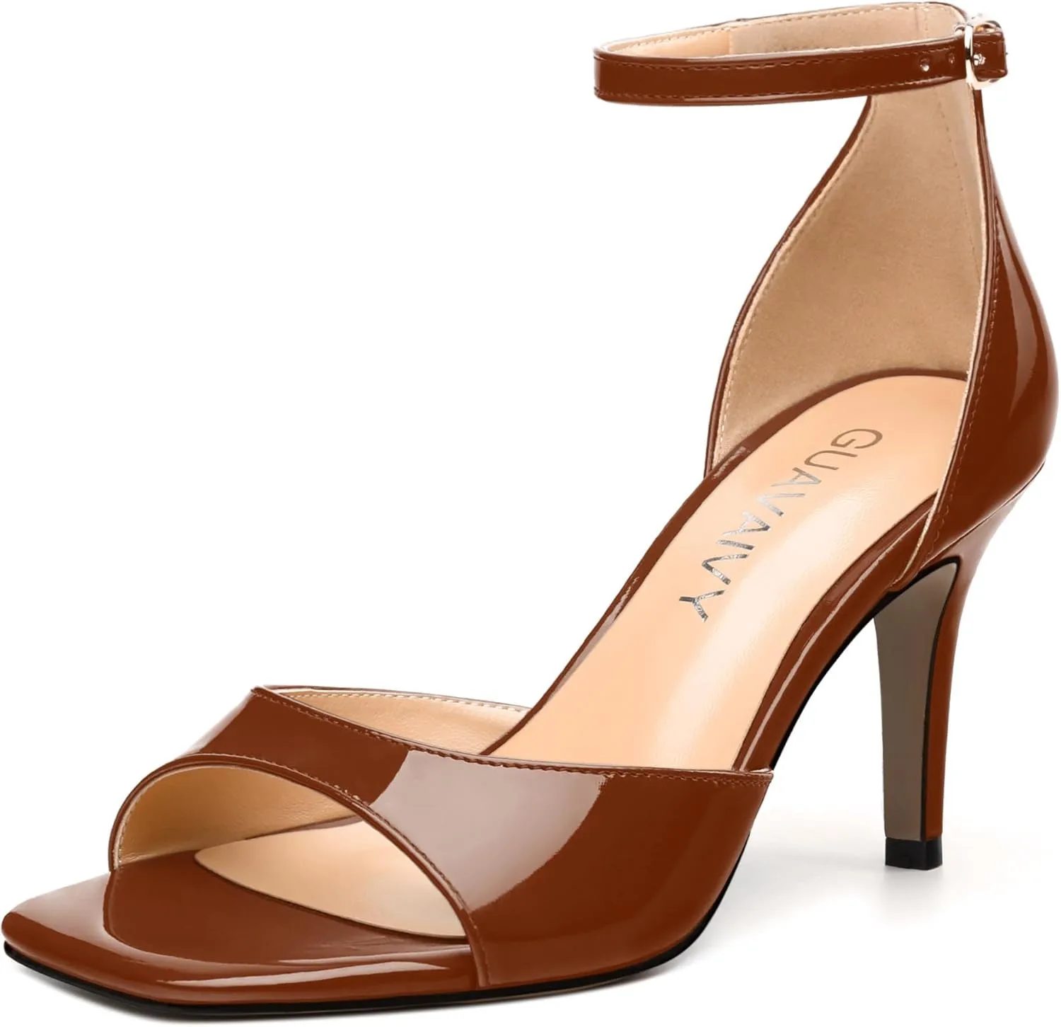 Women's Sandals High Stilettos Open Square Toe Ankle Strap Solid Fashion Dress Shoes Wedding Party Pumps Heeled Sandals