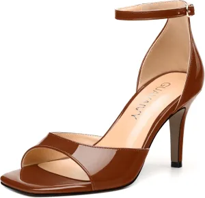 Women's Sandals High Stilettos Open Square Toe Ankle Strap Solid Fashion Dress Shoes Wedding Party Pumps Heeled Sandals