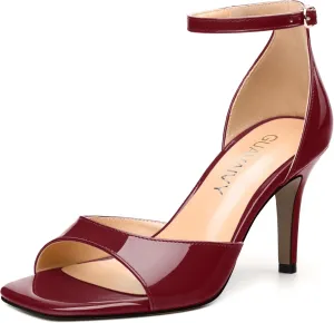 Women's Sandals High Stilettos Open Square Toe Ankle Strap Solid Fashion Dress Shoes Wedding Party Pumps Heeled Sandals