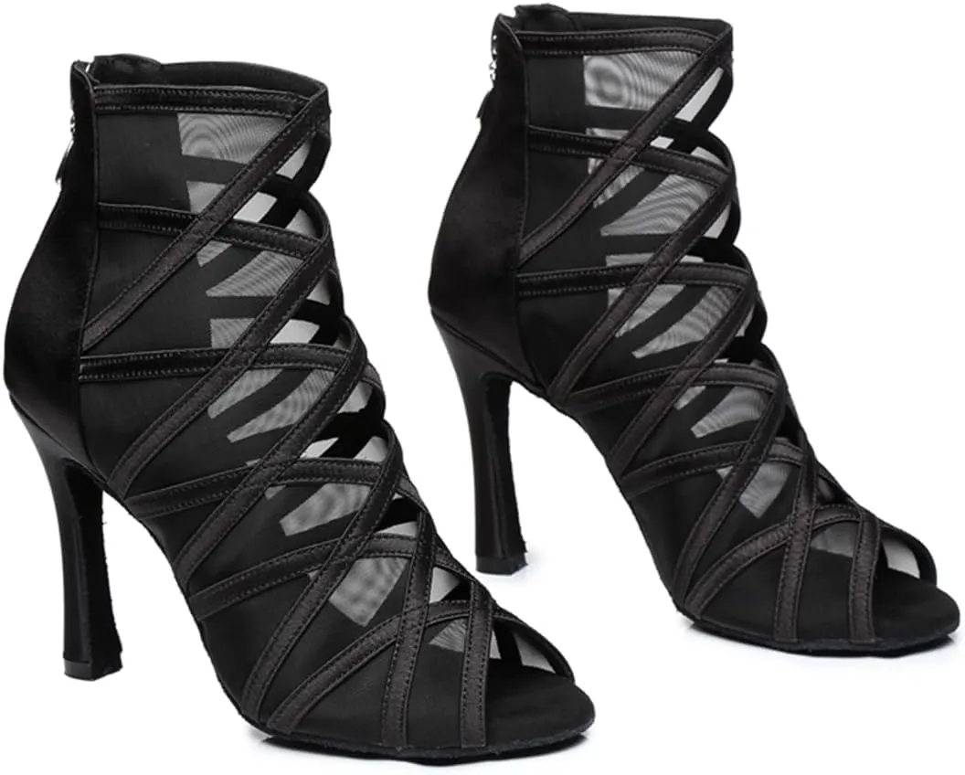 Women's Stylish Open Toe Latin Dance Boots Ballroom Tango Party Wedding Performance Practice Dance Shoes