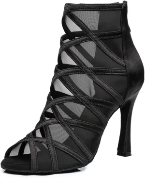Women's Stylish Open Toe Latin Dance Boots Ballroom Tango Party Wedding Performance Practice Dance Shoes